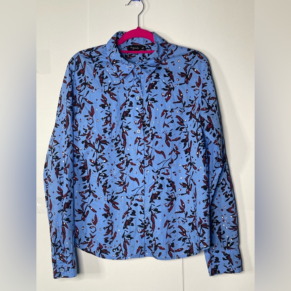 AGNES B PARIS Elegant Blue Floral Women's Blouse